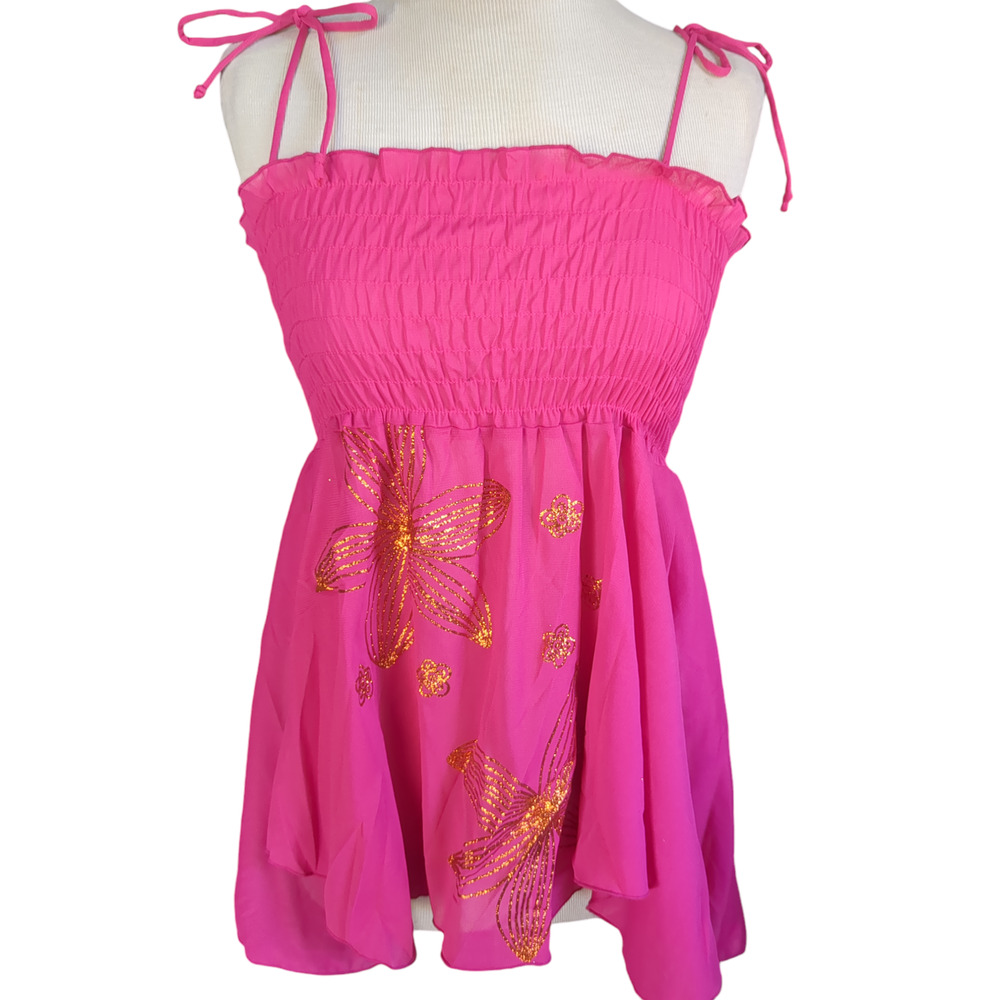 NWT medium Los Angeles Express smocked women's cami babydoll top #18b
